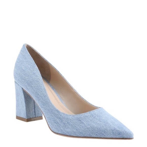 Marc Fisher | ZALA BLOCK HEEL POINTY TOE PUMP | Light Blue Denim | Size 8 - Picture 2 of 12